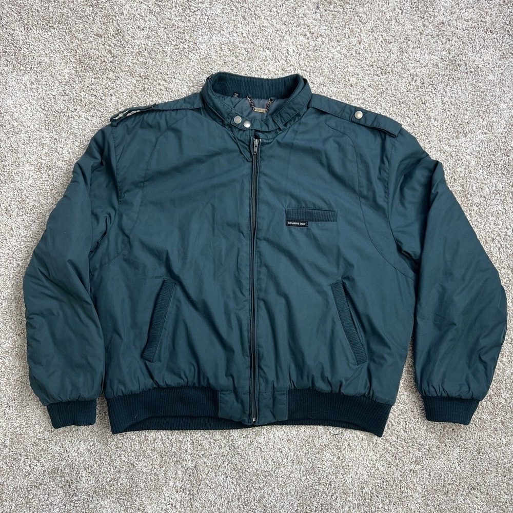 Vtg 80s Members Only Bomber Jacket Men 2XL Moss Padded  Full Zip Retro Dadcore